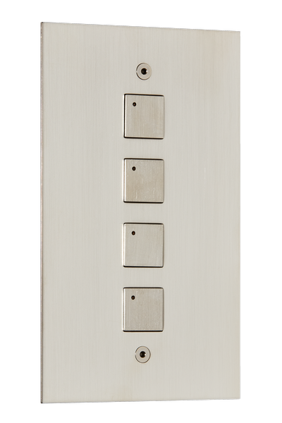 4 gang low-voltage square button vertical keypad switch with LED, satin nickel finish