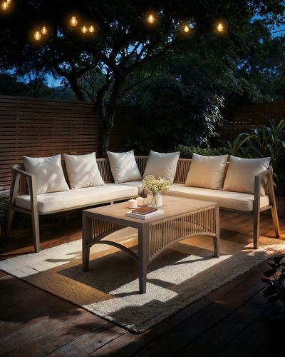 SOLACE+CO Dayton Corner Sofa & Coffee Table Garden Set Beige