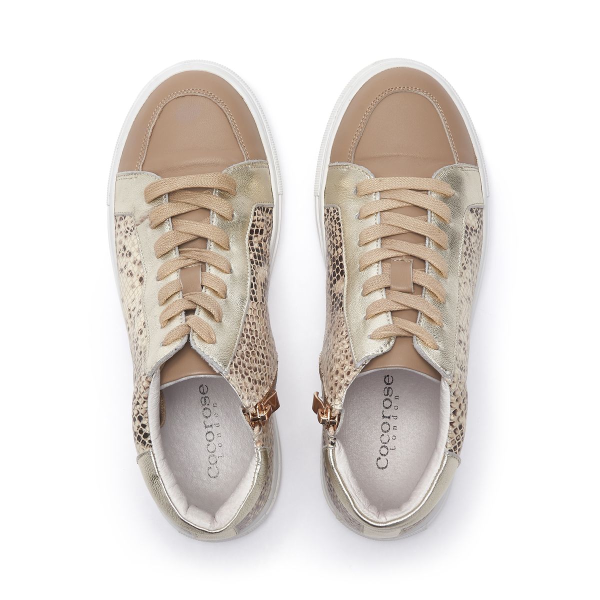 Finsbury Champagne Snake Print High-Top Trainers from Cocorose London