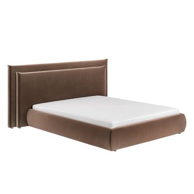 Solace+Co Sigrid Chocolate Velvet Cushion Headboard Ottoman Bed