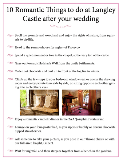 Page from the Langley Castle guide to planning the perfect elopement.
