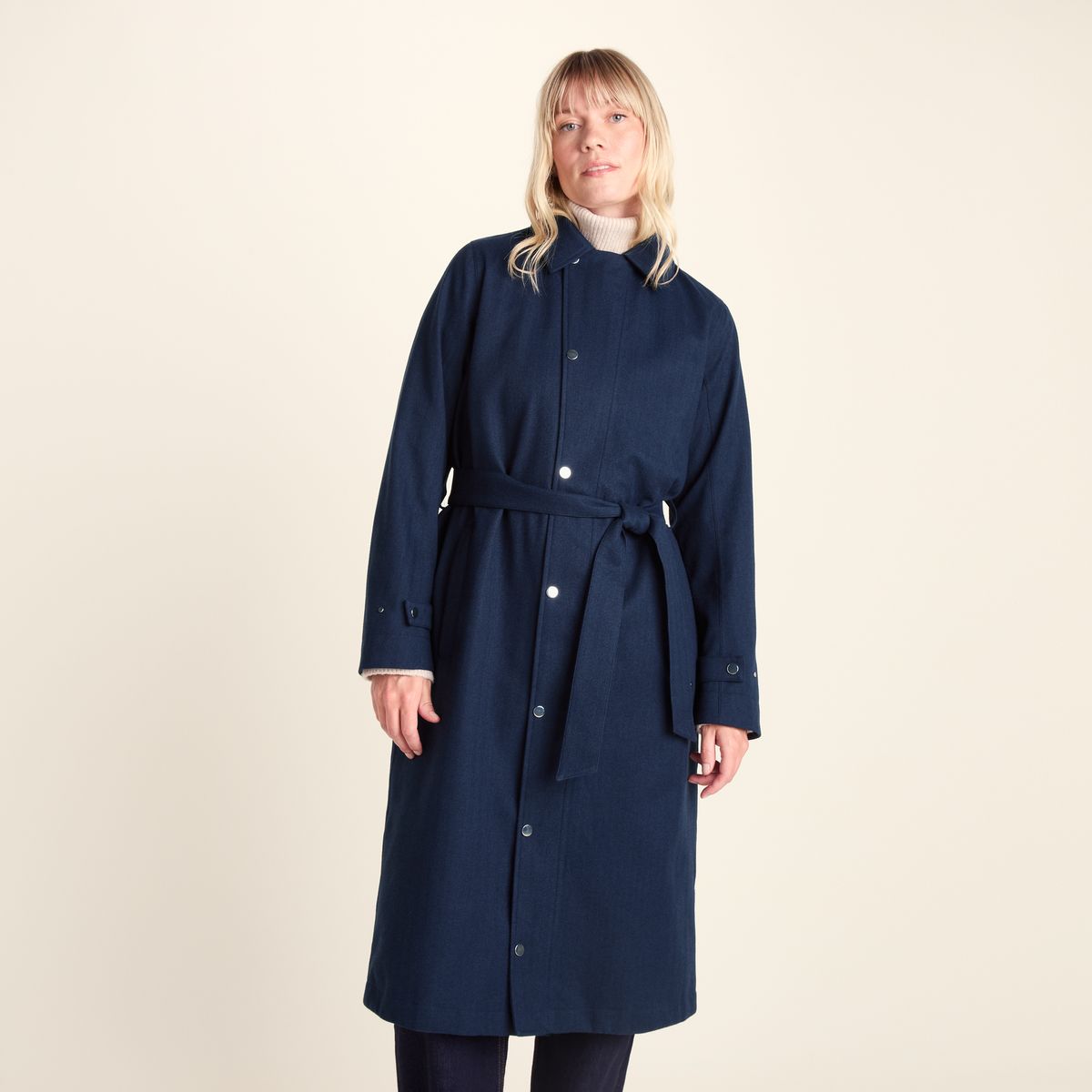 Jemima Womens Waterproof Longline Belted Trench Coat - Navy Melange