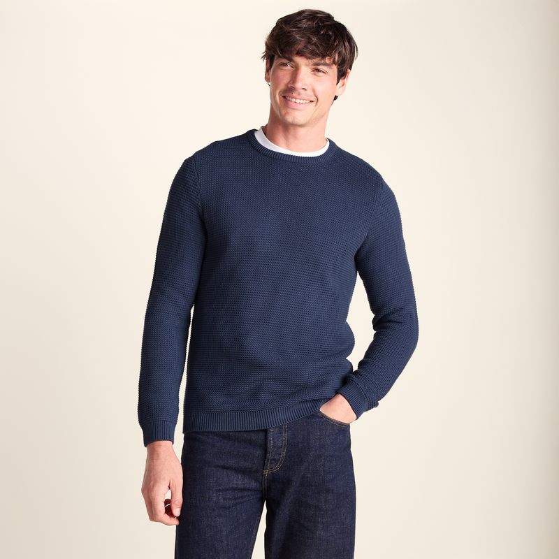 Ethan Mens Crew Neck Knit Jumper - Smokey Blue