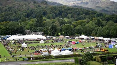 Looking down on the snowfield at the Grasmere Lakeland Sports and Show