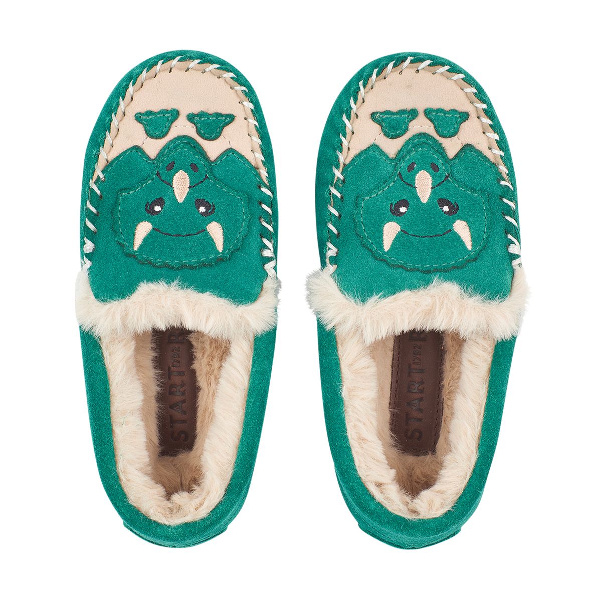 Snuggle Green suede dino slip-on slippers