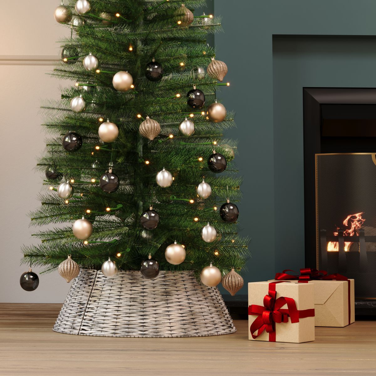 Medium 25cm Grey Wicker Christmas Tree Skirt