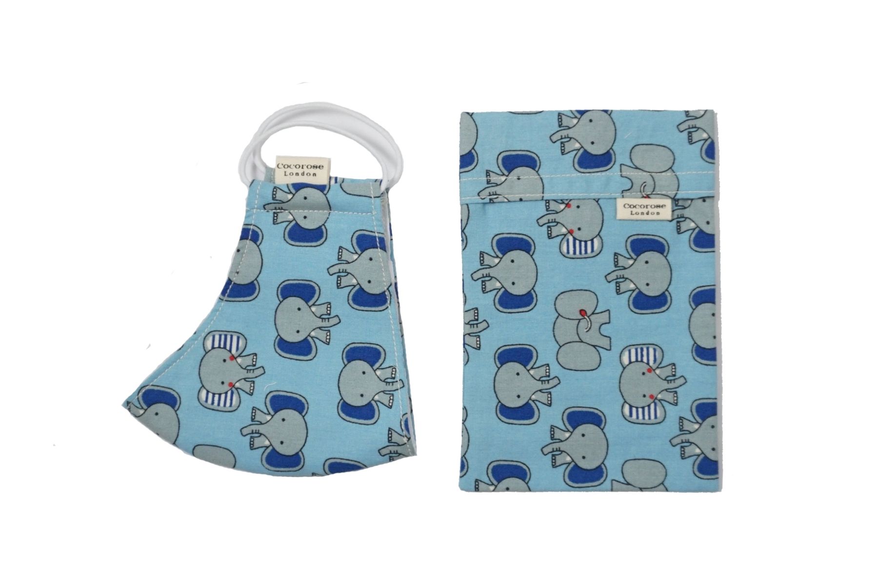 Blue Elephants children's face mask from Cocorose London,