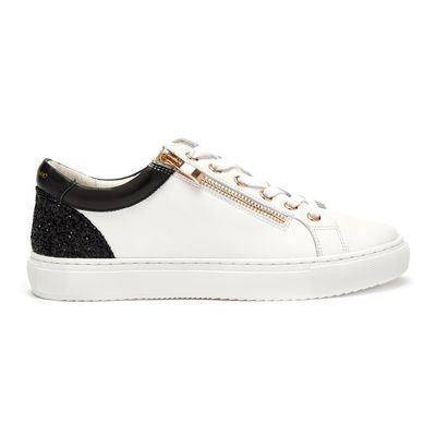 Hoxton Zipped White Zip with Black Glitter low-top trainers from Cocorose London