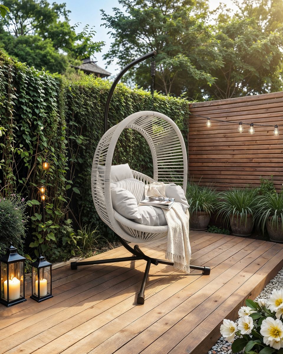 SOLACE+CO Lana Garden Swing Chair Light Grey Rattan