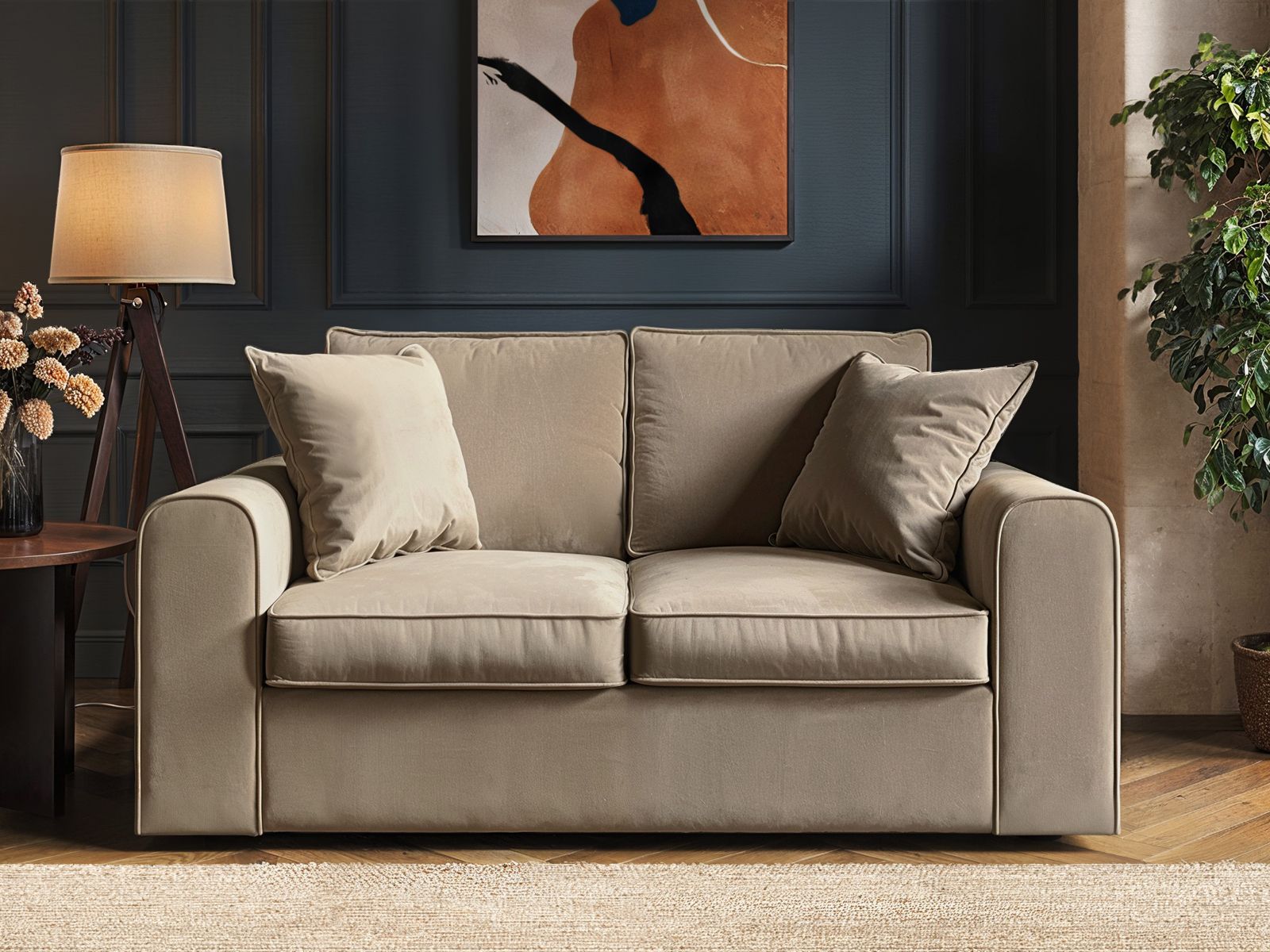 Solace+Co Ainsley 2 Seater Sofa Beige Velvet