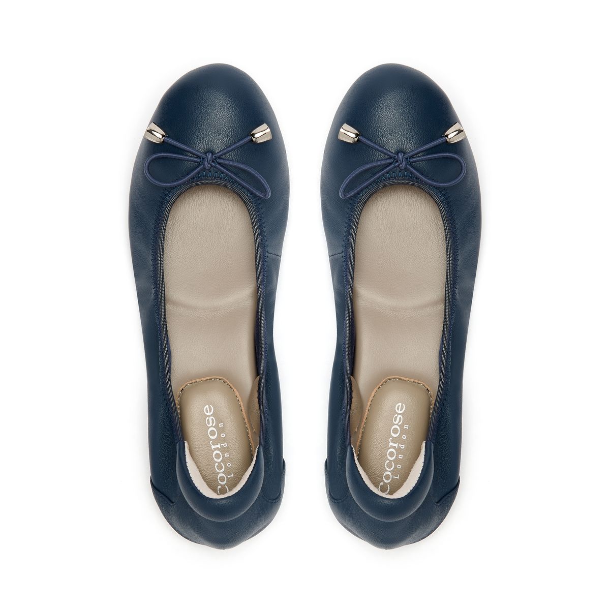 Sandringham Navy Leather Ballet Flats from Cocorose London