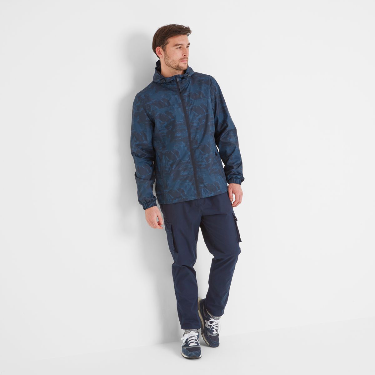 Craven Men's Waterproof Packaway Jacket - Dk Indigo Brushstroke Print
