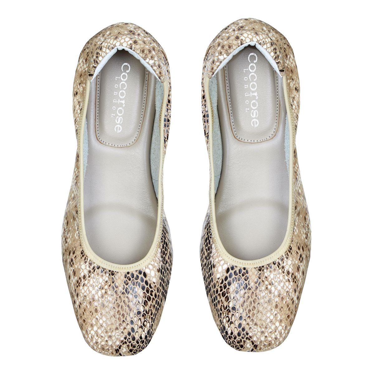 Barnes Champagne Snake Print ballet pumps