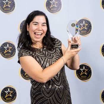 Janan Leo, founder of Cocorose London, with her Gold Award for Best Customer Service, won at the national Best Businesswomen Awards 2024