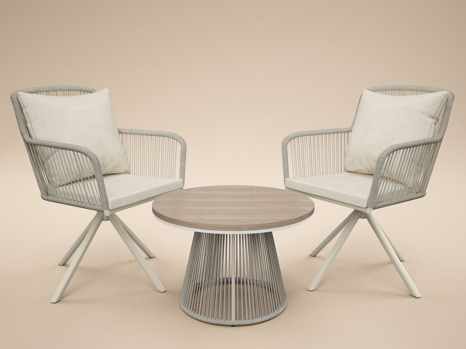 SOLACE+CO Hana Table & Juno Swivel Chairs Garden Bistro Set