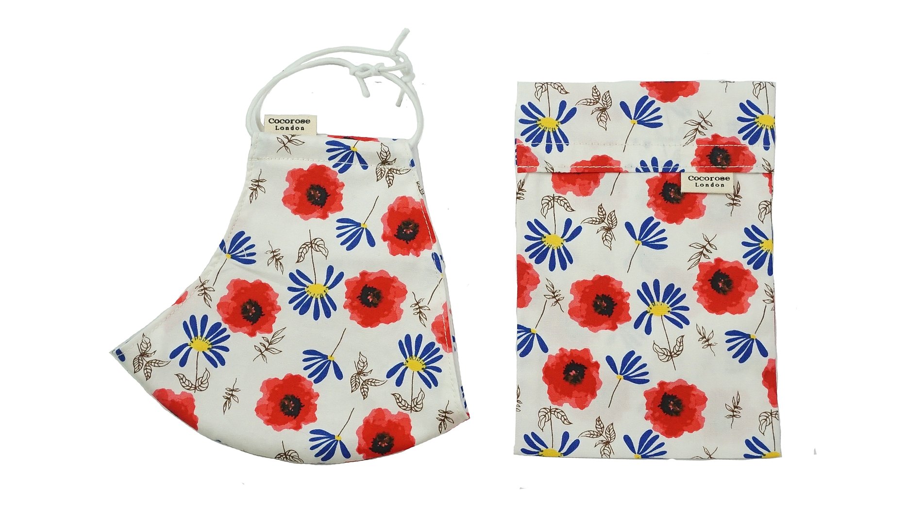 Poppies & blue daisies cotton face mask from Cocorose London