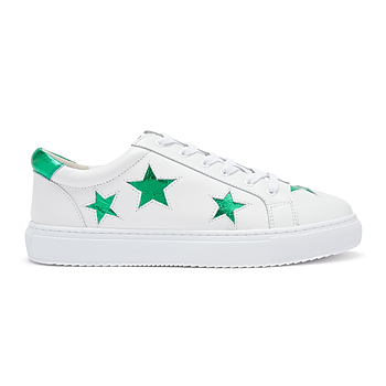 Hoxton White with Metallic Green Stars Low-Top Trainers