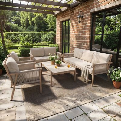 SOLACE+CO Krystyna Garden Rattan Sofa Set with Coffee Table Beige