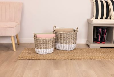 Snug Set Of Two Toned Wicker Log Baskets 