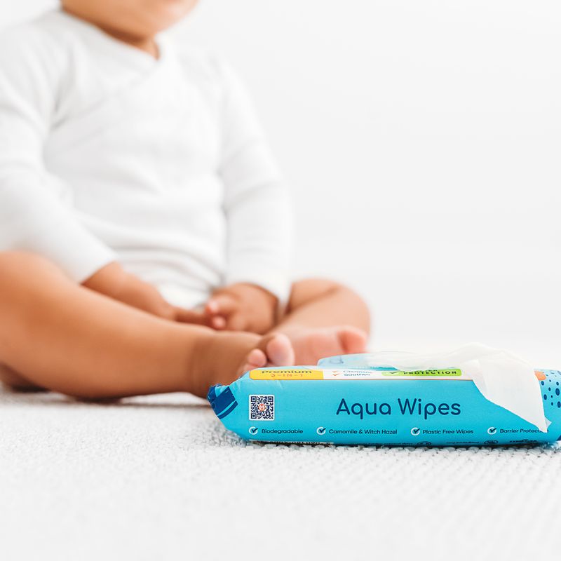 NEW Premium Aqua Wipes 3-in-1 clean, soothe and protect with kindness.