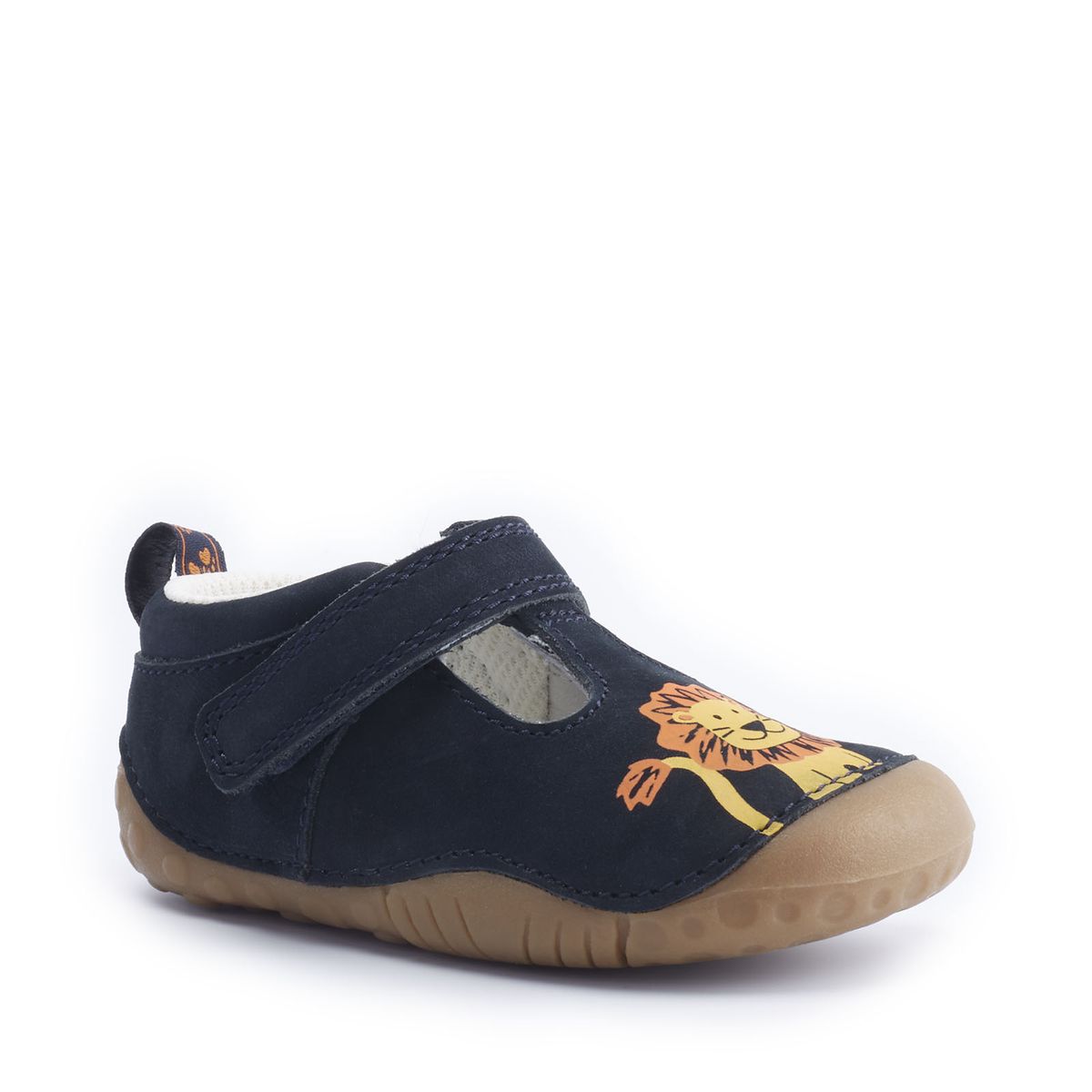 'Little Pal' in navy nubuck and lion detail t-bar pre-walkers from the latest Start-Rite Shoes and  JoJo Maman Bebé Collection 