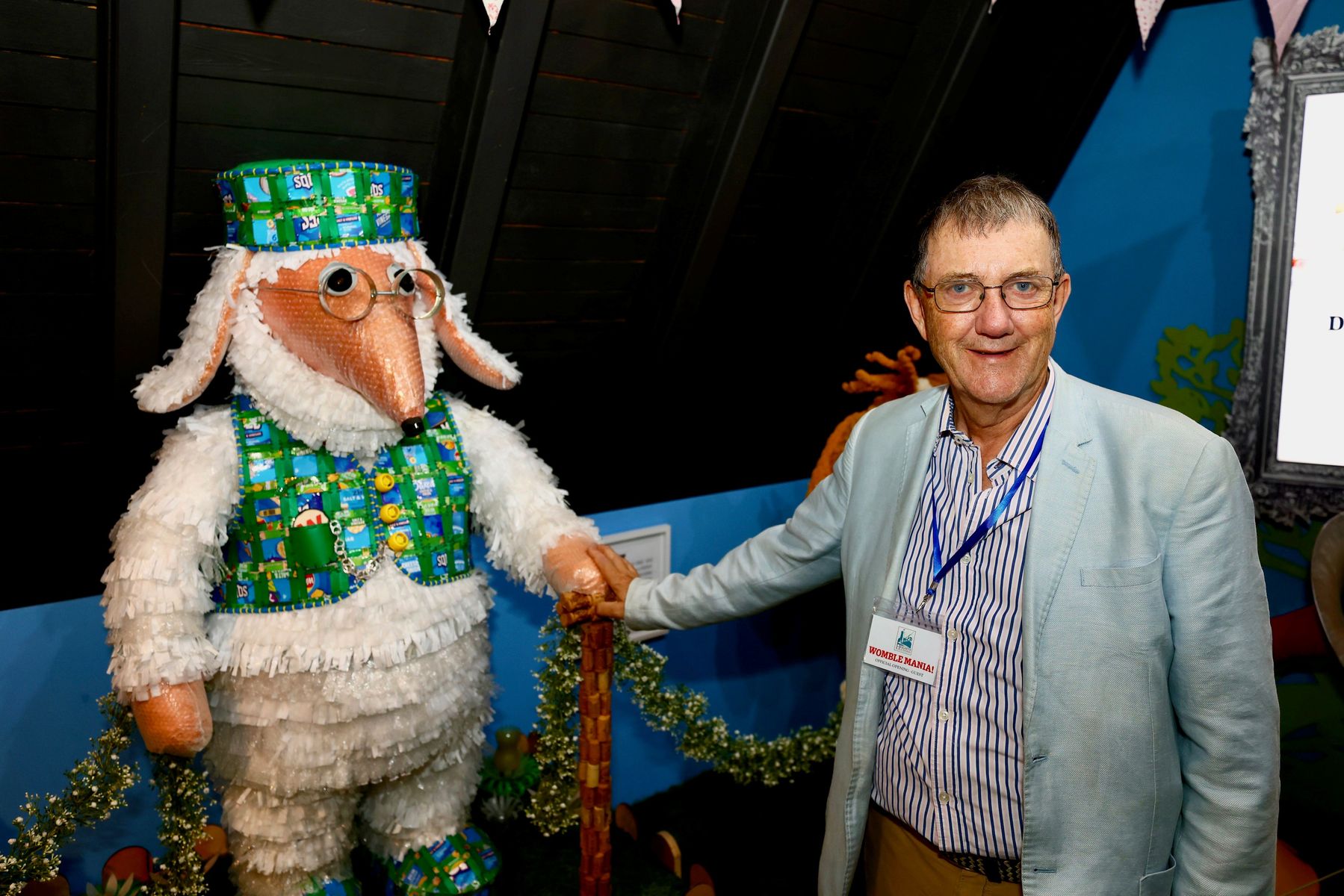 Marcus Robertson, Elisabeth Beresford's son, with a 7ft Uncle Bulgaria sculpture at Heights of Abraham.jpg