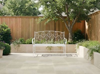 Antique White Leaf Design Rustic Metal Garden Bench