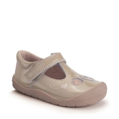 Party Taupe patent girls rip-tape first walking shoes