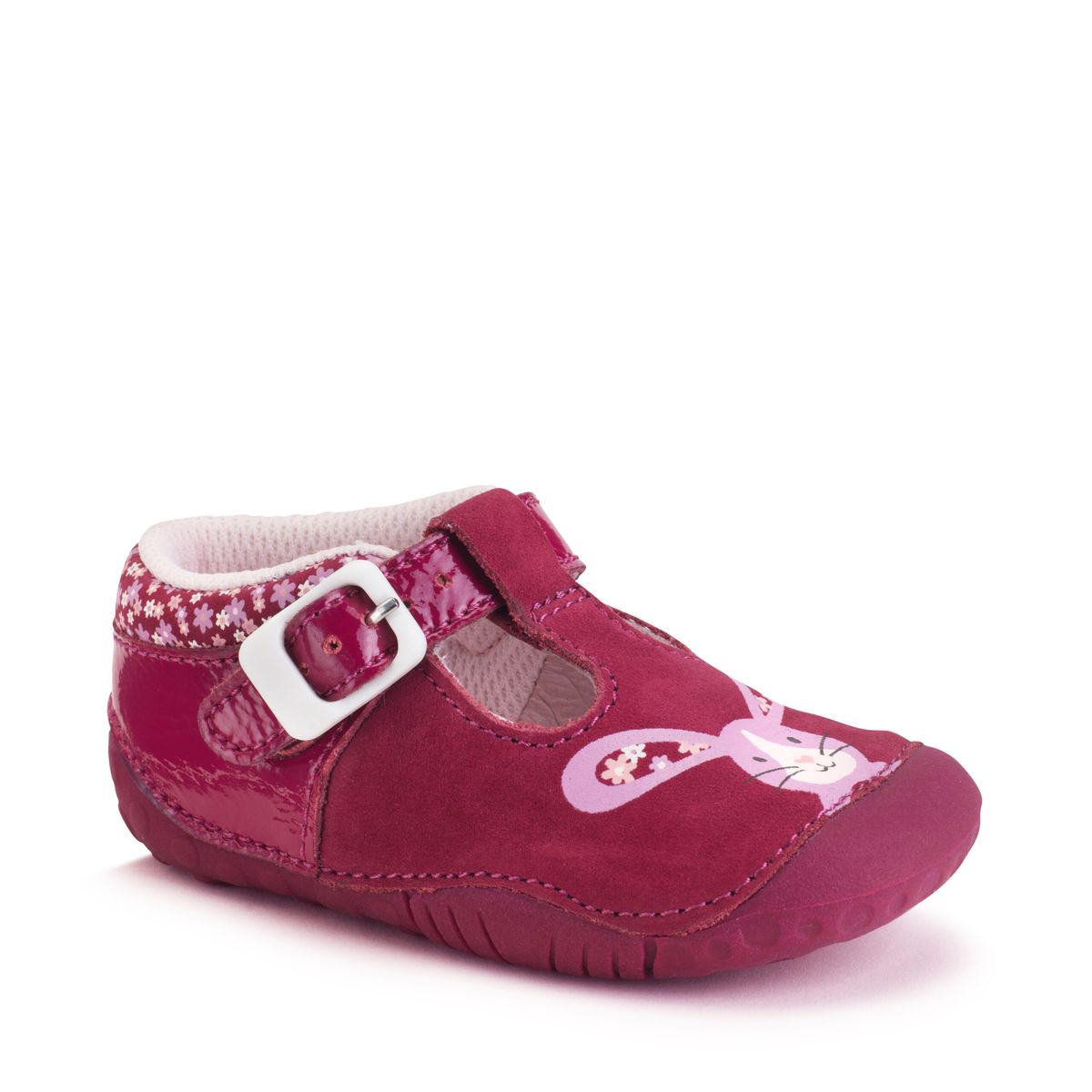 Little Paws Cherry red patent/nubuck bunny girls T-bar buckle pre-walking shoes