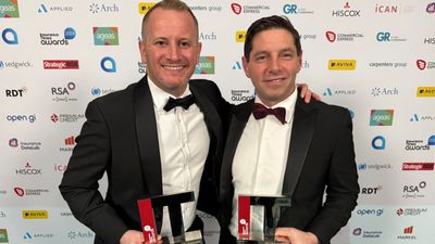 L to R: McCarron Coates directors, Ian McCarron and Luigi Maggio, with McCarron Coates' two Silver Insurance Times Awards 2024, 