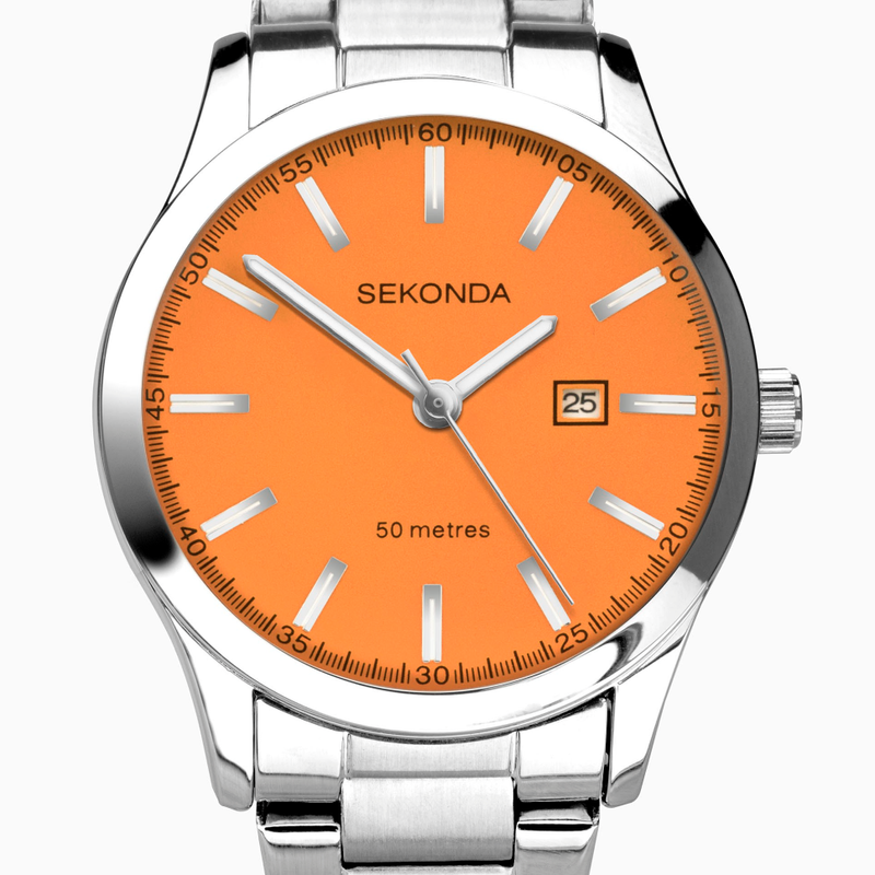 Sekonda Taylor Ladies Neon Watch | Silver Alloy Case & Stainless Steel Bracelet with Neon Orange Dial | 40616