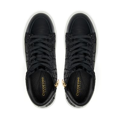 Finsbury Black and Glitter Leather High Top Trainers from Cocorose London