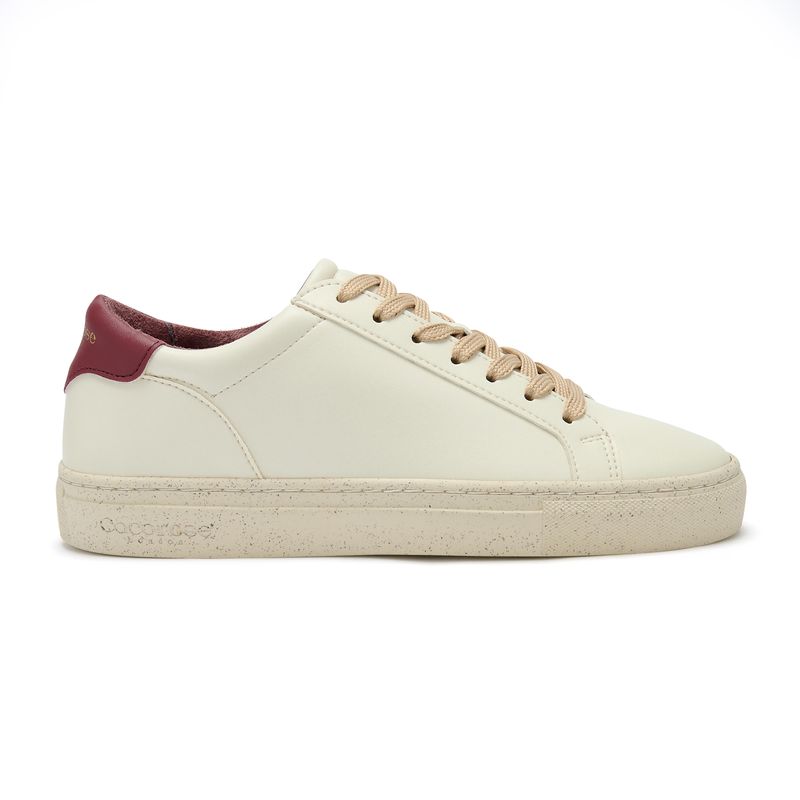 Plant-powered 'Kew' vegan trainer from Cocorose London, in white with Bordeaux heel tab,