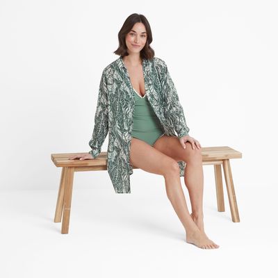 Ronda Women's Shirt Long Sleeve - Green Palm Print