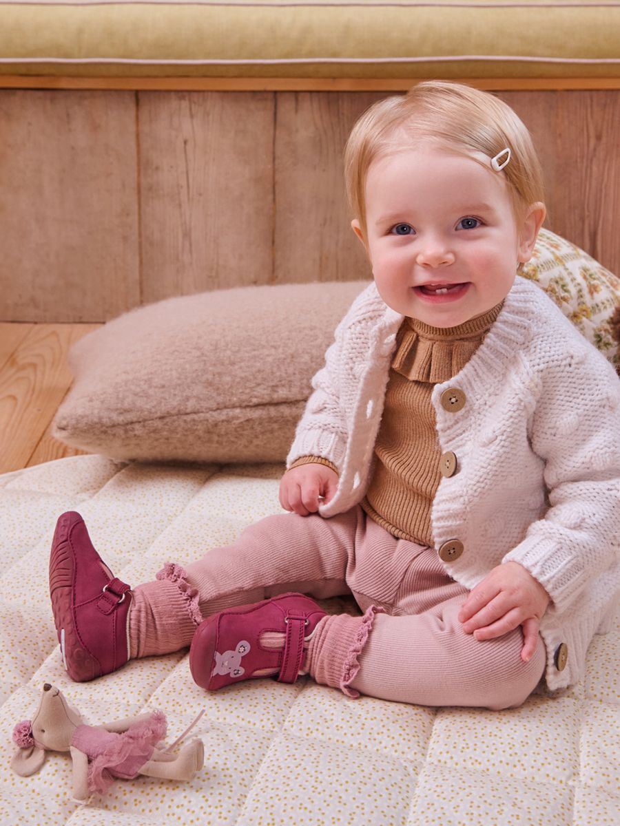 Squish, Berry nubuck mouse girls T-bar rip-tape pre-walker shoes