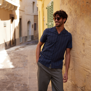 Boldon Mens 100% Cotton Supersoft Short Sleeve Shirt - Dark Indigo Stripe