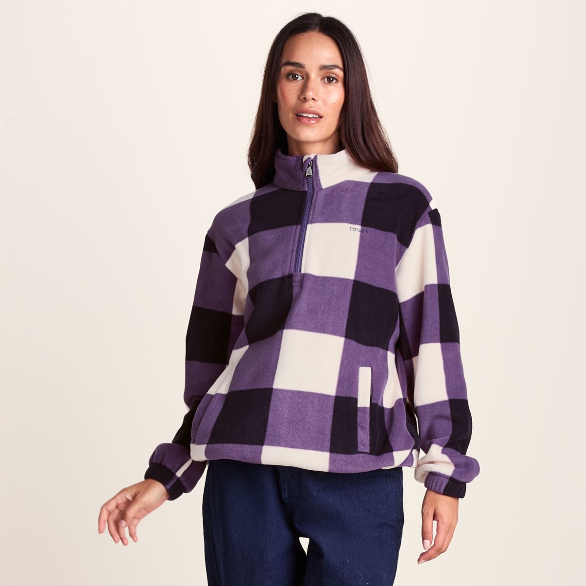 Stones Womens Checkerboard Half Zip Fleece Pullover - Smokey Purple Gingham