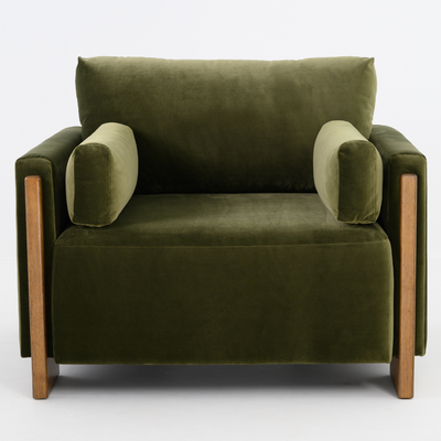 Audrey Exposed Wood Frame Armchair in Green Velvet