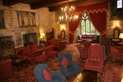 The exquisite drawing room at Langley Castle Hotel