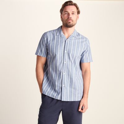 Boldon Mens 100% Cotton Supersoft Short Sleeve Shirt - Light Blue Stripe