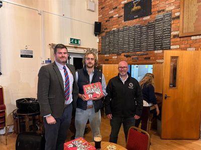 From left to right Dave Smith, Malvern Club President, Jack Curtis, Man of the Match and Gareth Bateman, Head Brewer on the right.jpg
