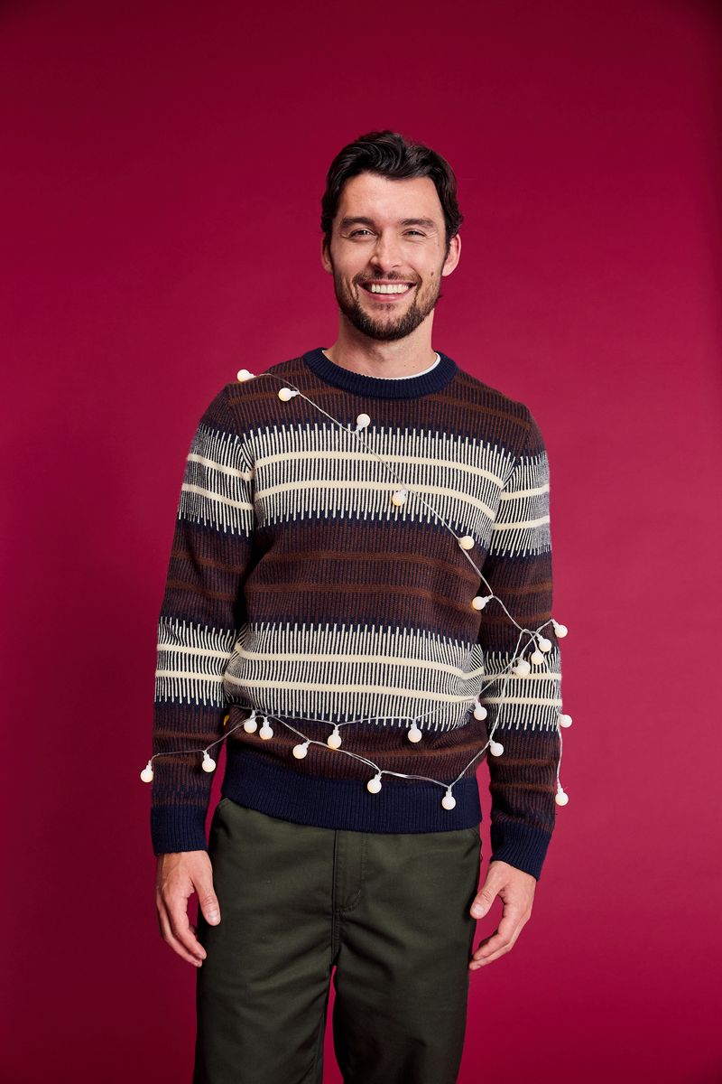 Milo Mens Fairisle Inspired Crew Knit Jumper - Deepest Blue Fairisle