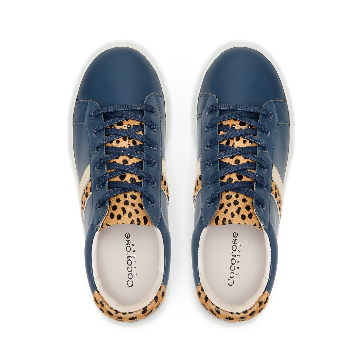 Hoxton Navy with Leopard Print Leather Trainers from Cocorose London