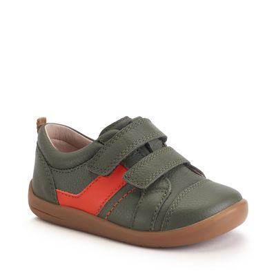 Maze Khaki/orange leather rip-tape first walking shoes