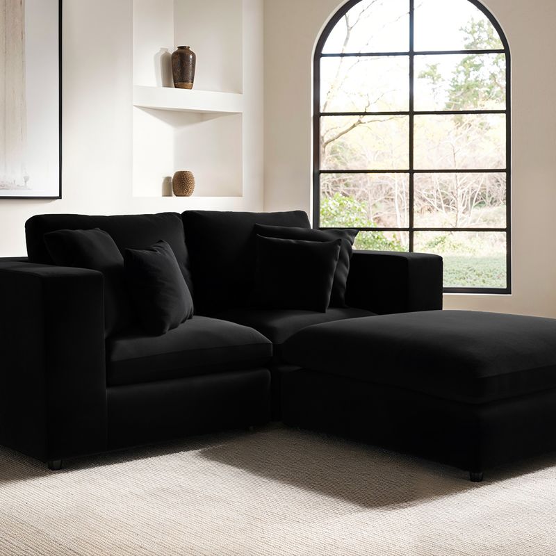 Solace+Co Asher 3 Seater with Footstool Black Velvet