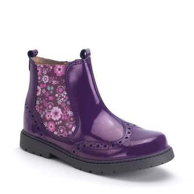 Chelsea Blackcurrant glitter patent/floral girls zip-up ankle boots