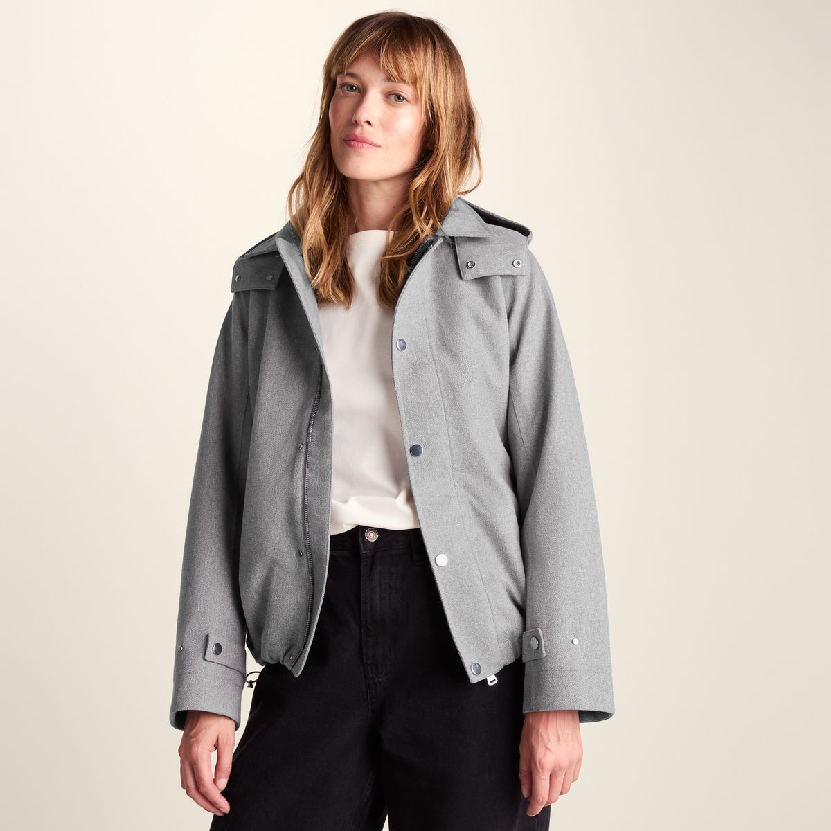 Robyn Womens Waterproof Short Trench Coat - Mid Grey Melange