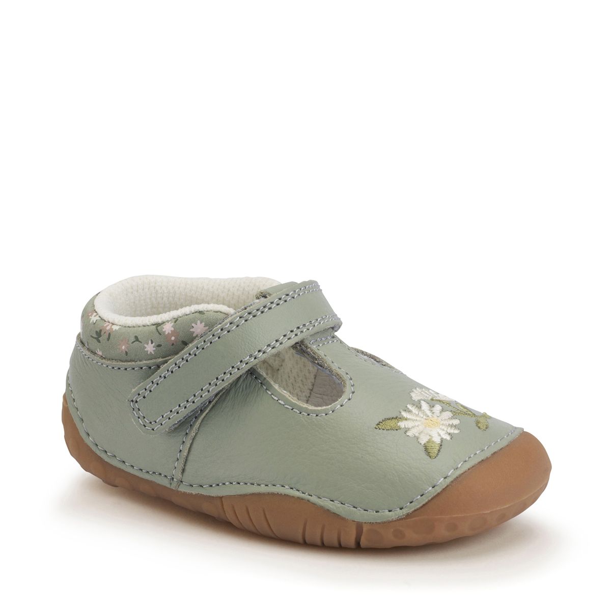Squish Dusky green leather girls T-bar pre-walking shoes