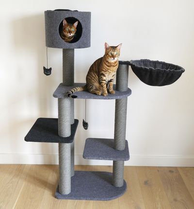 Charcoal Felt Cat triple tower
