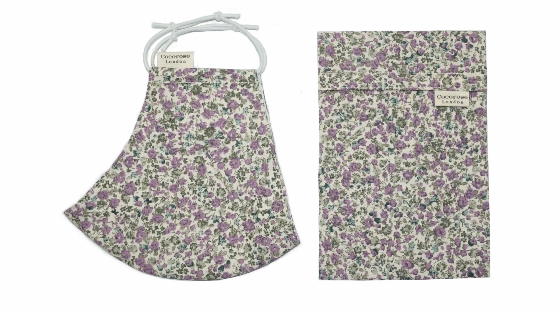 Laura Lavender cotton ditsy print floral fitted face mask from Cocorose London